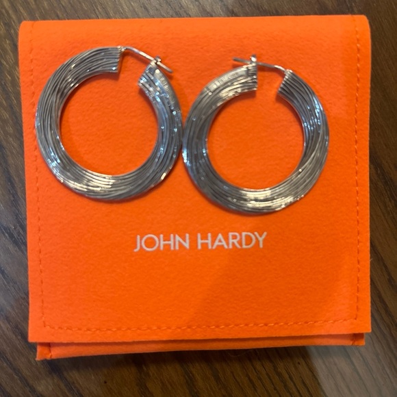 John Hardy 2 Bamboos Silver Hoop Earrings - Picture 2 of 3